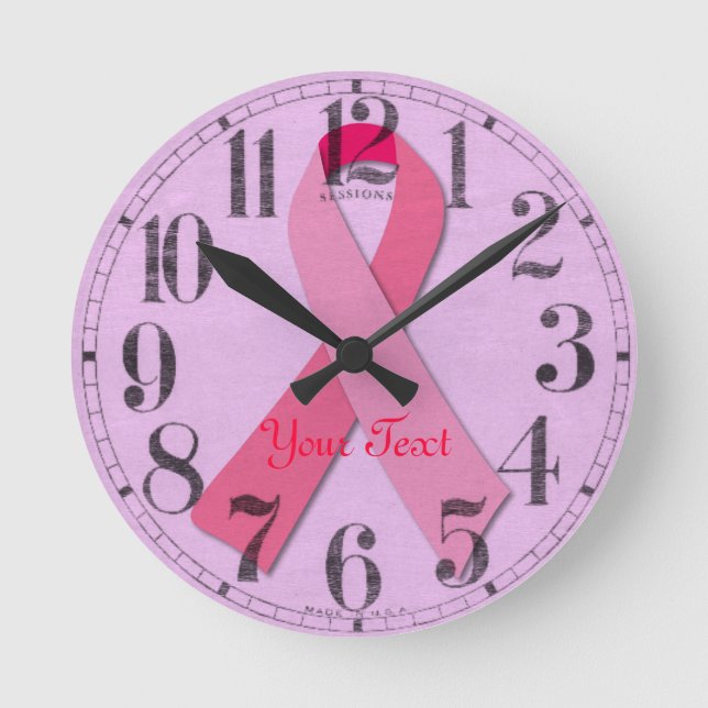 Pink Ribbon Round Clock (Front)