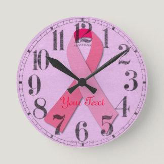 Pink Ribbon Round Clock