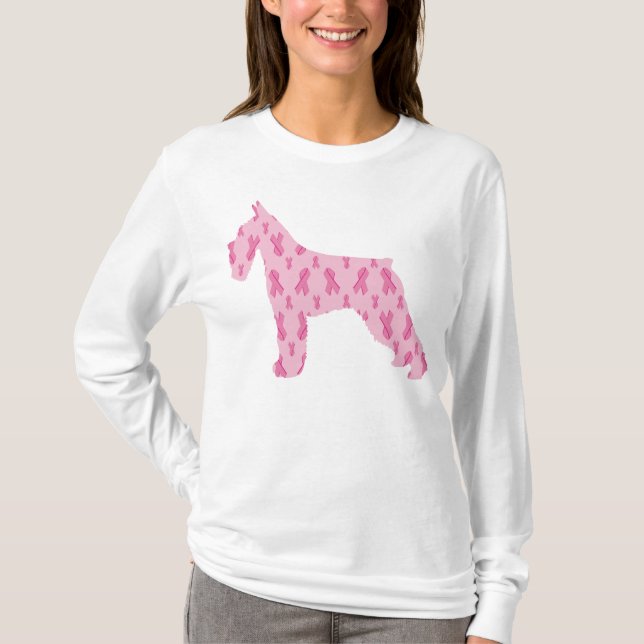 Pink Ribbon Schnauzer for Cancer T-Shirt (Front)
