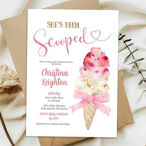 Pink Ribbon Shes been Scooped Bridal Shower Invitation