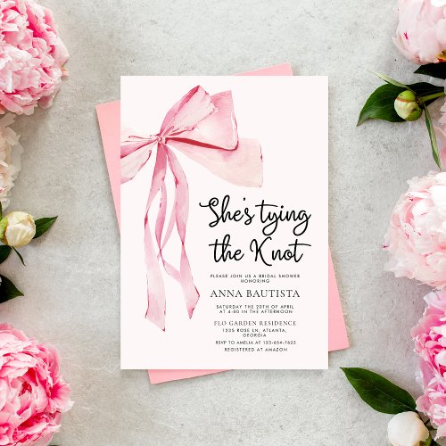 Pink Ribbon Shes Tying The Knot Bridal Shower Invitation