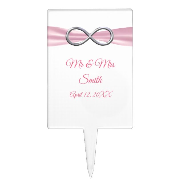 Pink Ribbon Silver Infinity Wedding Cake Topper (Front)