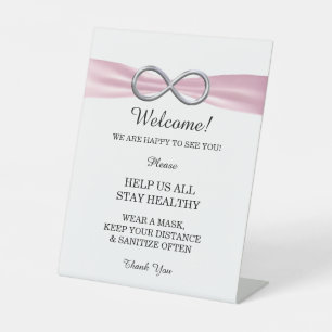 Pink Ribbon Silver Infinity Wedding Safety Pedestal Sign