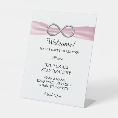 Pink Ribbon Silver Infinity Wedding Safety  Pedestal Sign