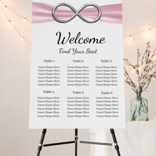 Pink Ribbon Silver Infinity Wedding Seating Chart Foam Board