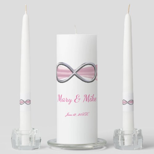 Pink Ribbon Silver Infinity Wedding Unity Candle Set