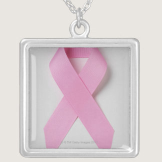 Pink ribbon silver plated necklace