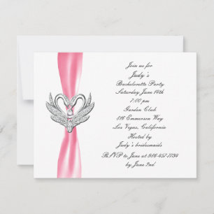 Pink Ribbon Silver Swans Bachelorette Party Invite