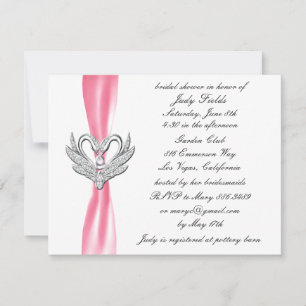 Pink Ribbon Silver Swans Bridal Shower Invitation