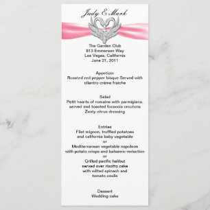 Pink Ribbon Silver Swans Menu Card
