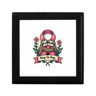 Pink Ribbon Sloth Support Vintage Awareness Art Gift Box