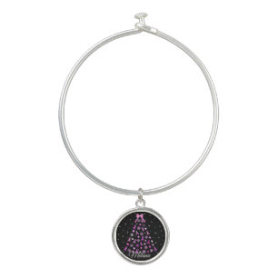 Pink Ribbon Snowflake Christmas Tree Bangle Bracelet