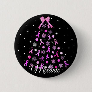 Pink Ribbon Snowflake Christmas Tree Button