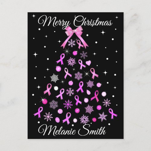 Pink Ribbon Snowflake Christmas Tree Postcard