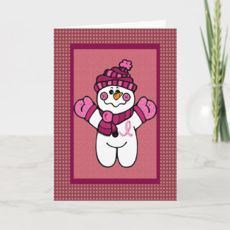 pink ribbon snowwoman holiday card