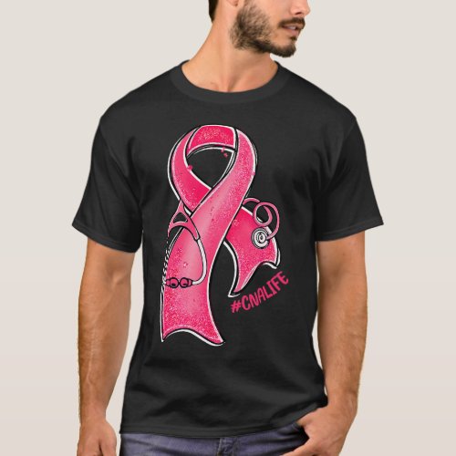 Pink Ribbon Stethoscope CNA Life Breast Cancer Awa T_Shirt