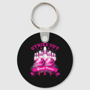 Pink Ribbon Strike Out Breast Cancer Awareness Bow Keychain