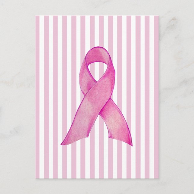 Pink Ribbon stripes Postcard (Front)