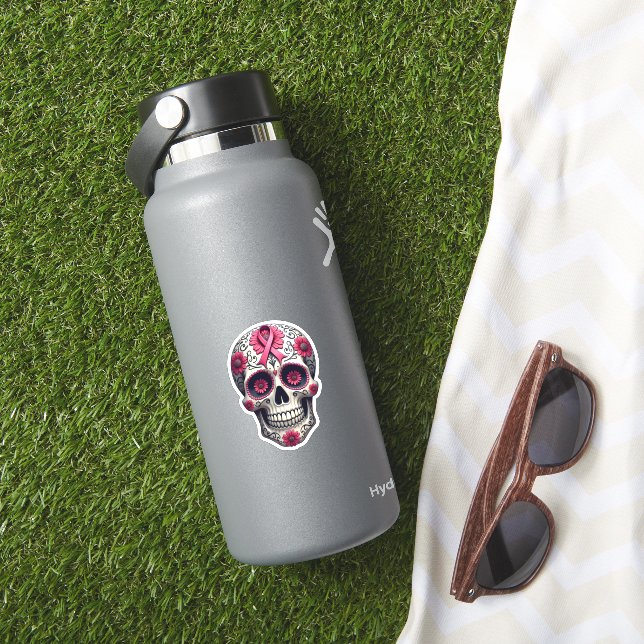 Pink Ribbon Sugar Skull Calavera Breast Cancer Awa Sticker (HydroFlask Insitu)