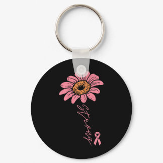 Pink Ribbon Sunflower Strong Breast Cancer Awarene Keychain