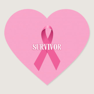 Pink Ribbon SURVIVOR on Pink Heart Heart Sticker