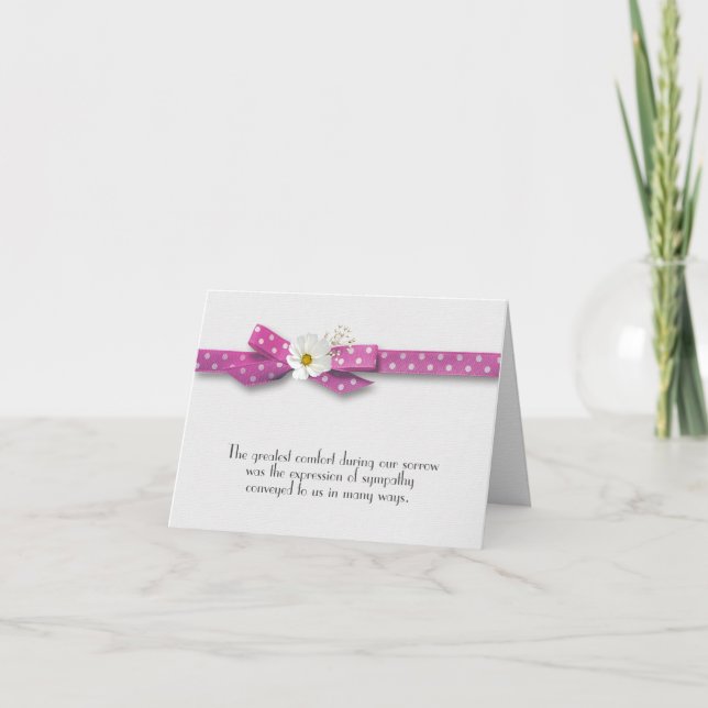 Pink Ribbon Sympathy Thank You  Card (Front)