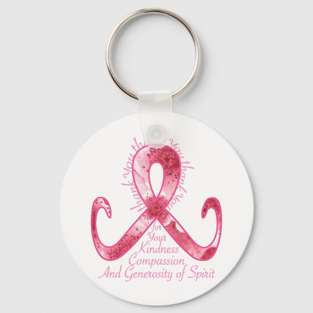 Pink Ribbon Thank You Keychain (Front)