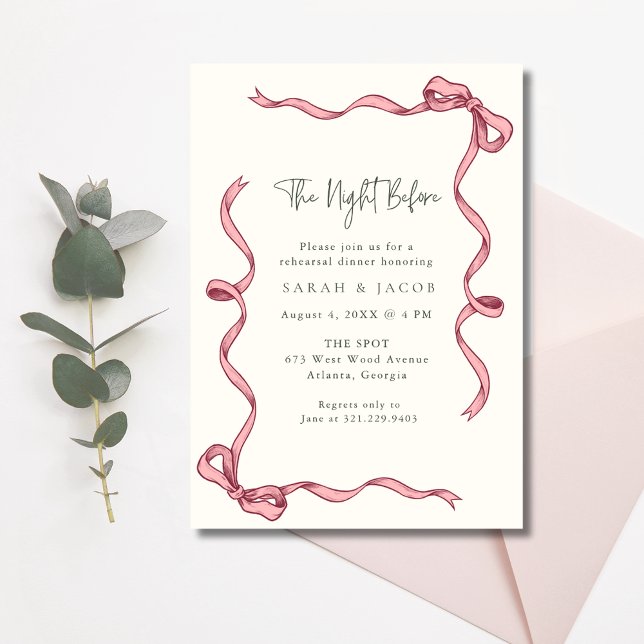 Pink Ribbon The Night Before Rehearsal Dinner Invitation (Pink Ribbon The Night Before Rehearsal Dinner Invitation)