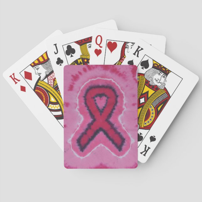 Pink Ribbon Tie Dye Playing Cards (Back)