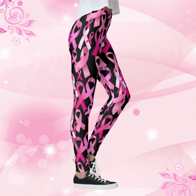 Pink Ribbon Toss Breast Cancer Survivor Black Leggings (Creator Uploaded)