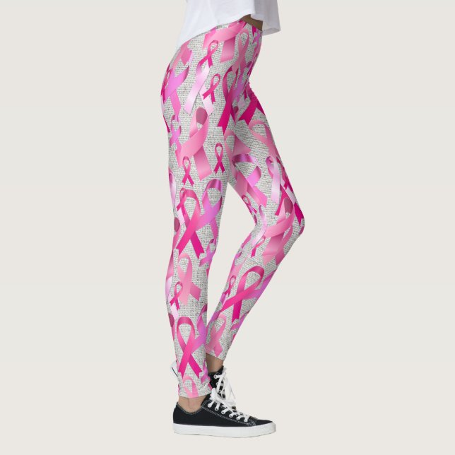 Pink Ribbon Toss Breast Cancer Survivor Pretty Leggings (Right)