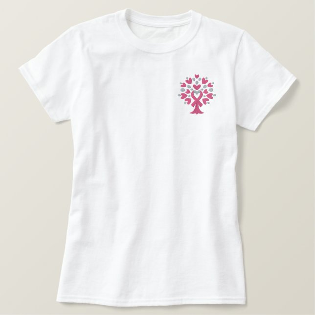 Pink Ribbon Tree Embroidered Shirt (Design Front)
