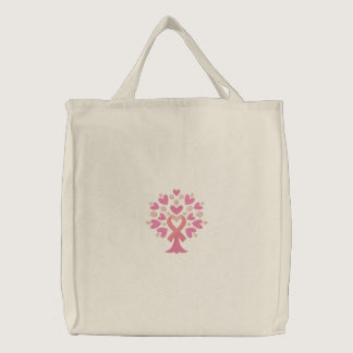 Pink Ribbon Tree Embroidered Tote Bag