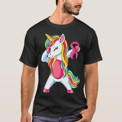 Pink Ribbon Unicorn Breast Cancer Awareness Girls T_Shirt