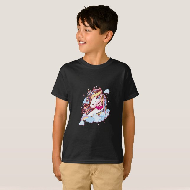 Pink Ribbon Unicorn Breast Cancer Awareness T-Shirt (Front Full)