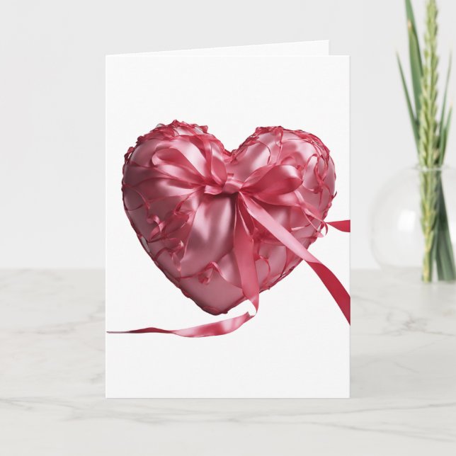 Pink Ribbon Valentine's Day Heart Card (Front)