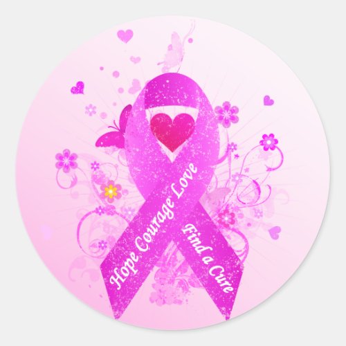 Pink Ribbon Vintage Classic Round Sticker