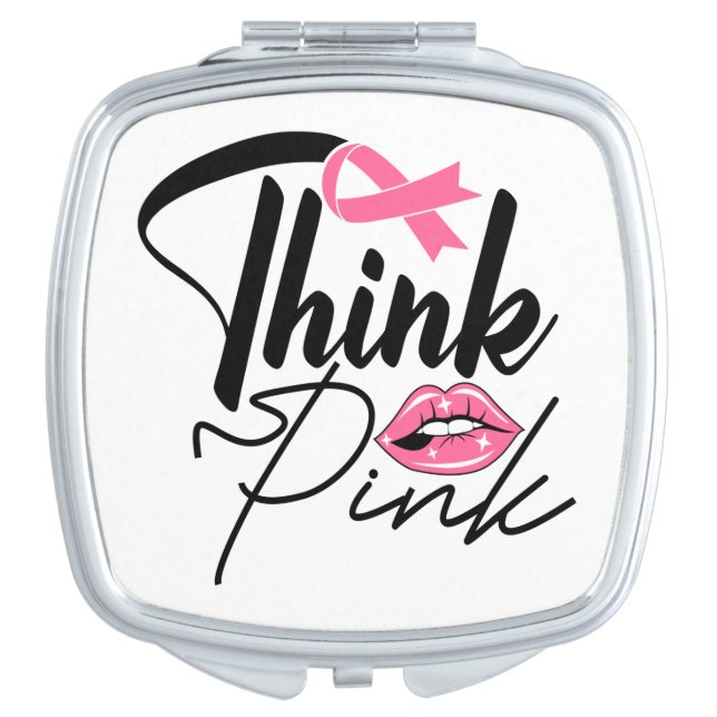 Pink Ribbon Warrior Fighter Survivor Breast Cancer Compact Mirror (Front)