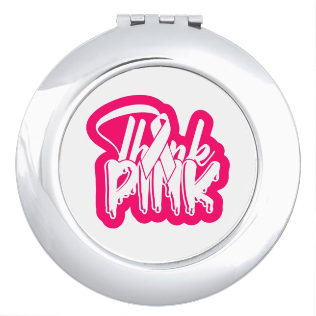 Pink Ribbon Warrior Fighter Survivor Breast Cancer Compact Mirror (Front)
