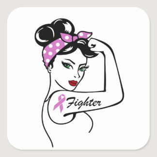Pink Ribbon Warrior Survivor Breast Cancer Fighter Square Sticker