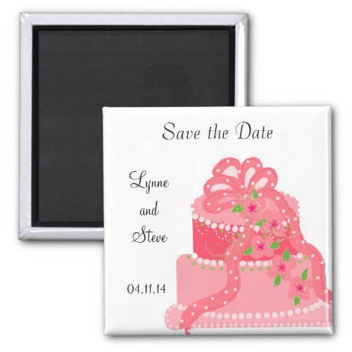 Pink Ribbon Wedding Cake Save the Date Magnet