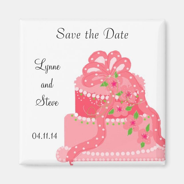 Pink Ribbon Wedding Cake Save the Date Magnet (Front)