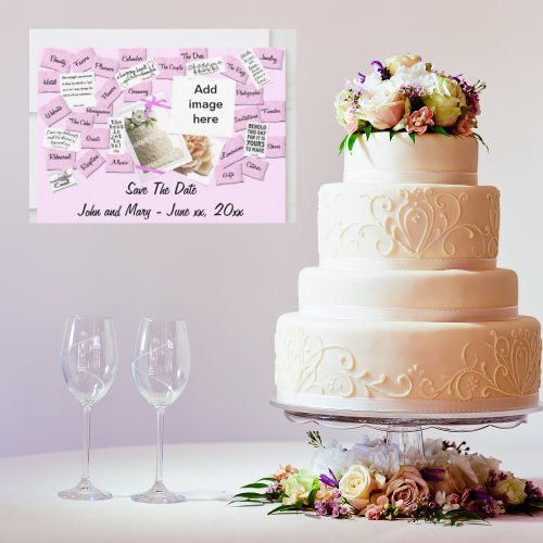 Pink Ribbon Wedding Cake Save The Date Postcard
