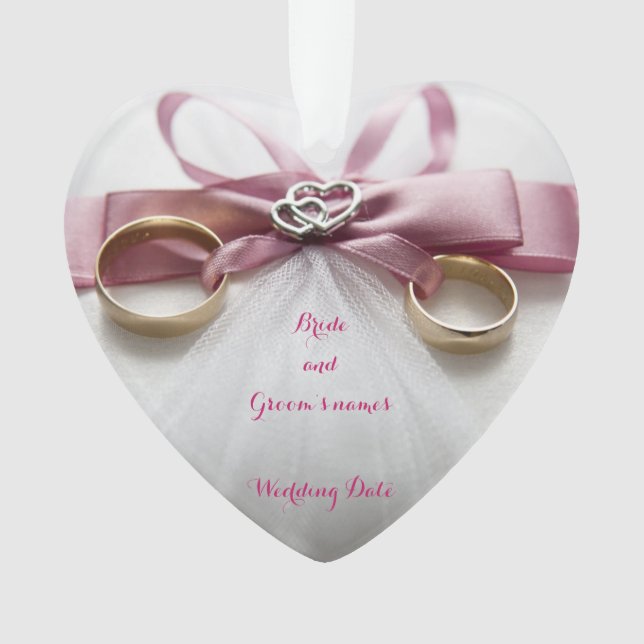 Pink Ribbon Wedding Favor Ornament (Front)