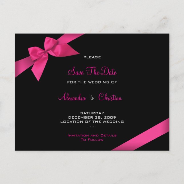 Pink Ribbon Wedding Save the Date 4 Announcement Postcard (Front)