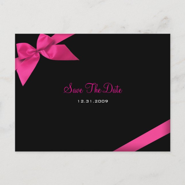Pink Ribbon Wedding Save the Date Announcement Postcard (Front)