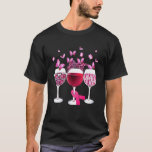 Pink Ribbon Wine Glass Butterfly Breast Cancer T-Shirt