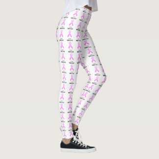 Pink ribbon with breast cancer words leggings