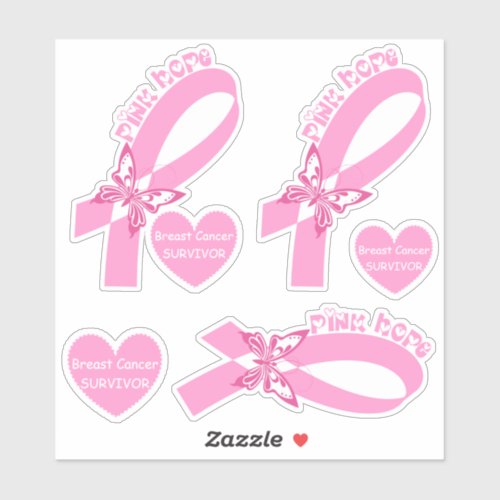 Pink Ribbon with butterfly Breast cancer survivor Sticker