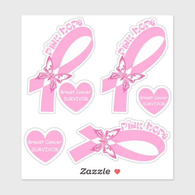 Pink Ribbon with butterfly Breast cancer survivor Sticker (Sheet)